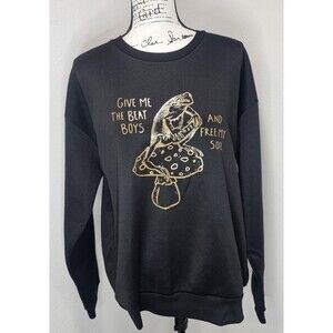 Frog & Mushroom Give Me The Beat Boys Print Crew Neck Sweatshirt Black Size L